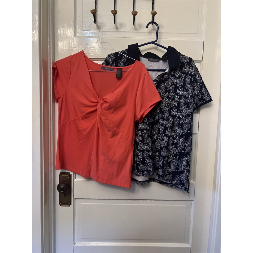 Liz Claiborne Womens XL Short Sleeve Tops Lot Blue Orange Floral Polo V-Neck Tee
